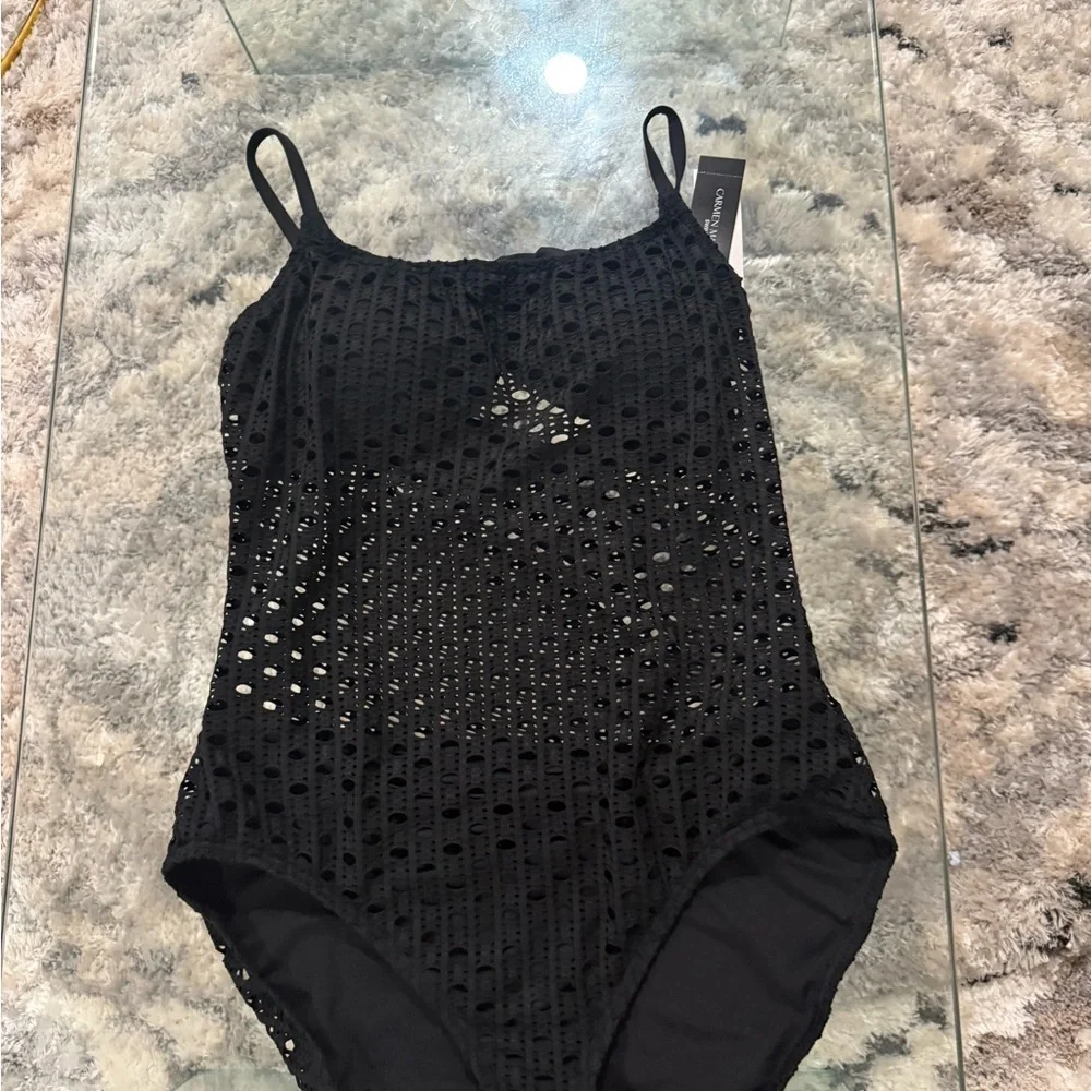 NWT Carmen Marc Valvo Women's Crochet Scoop-Neck One-Piece Swimsuit size 12